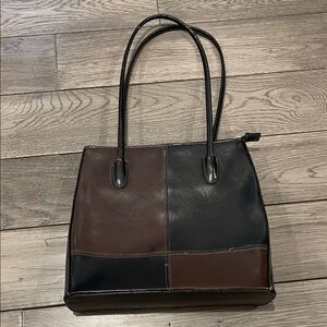 Cleo Faux Leather Black and Brown Shoulder Bag